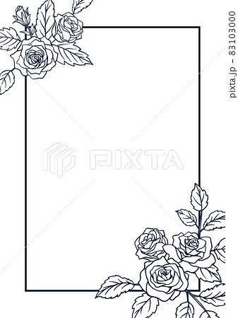 薔薇の花を装飾したデザインのフレーム テンプレート素材 線画のイラスト素材