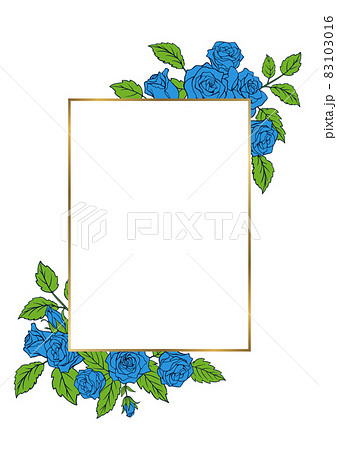 青い薔薇の花を装飾したデザインのフレーム テンプレート素材 金色の線 青い薔薇の花を装飾したデザインのフレーム テンプレート素材 金色の線 83103016