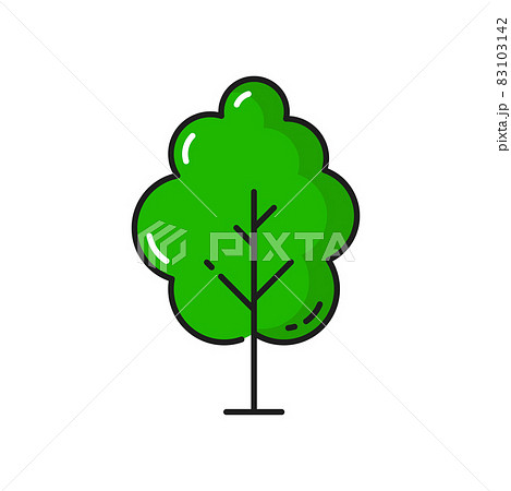 Green tree cartoon forest plant isolated thin line icon. Vector landscape and garden architecture element, greenery, ecology and save nature symbol. Botanical spring or summer environment decor object 83103142