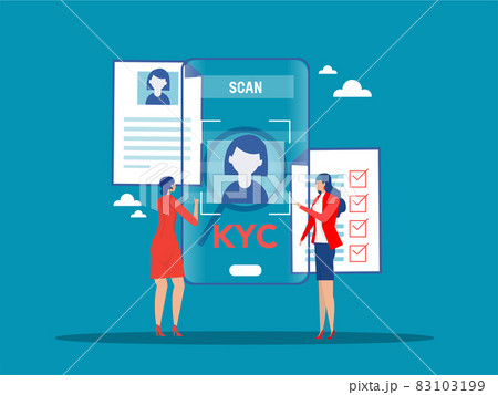 KYC or know your customer with business verifying the identity of its clients concept at the partners-to-be through a magnifying glass vector illustrator 83103199