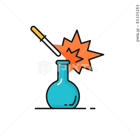 Gene engineering, beaker and droplet lab glassware isolated color line icon. Vector genetics, chemistry and physics concept, scientific research, pharmaceutical glassware, laboratory beakers 83103263