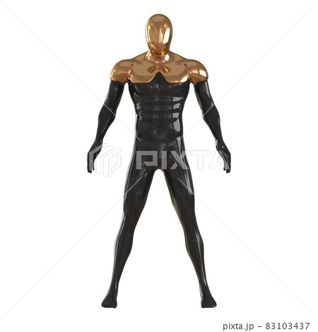 Black gold mannequin stands with legs and arms wide apart on isolated background. Front view. 3d rendering Black gold mannequin stands with legs and arms wide apart on isolated background. Front view. 3d rendering 83103437