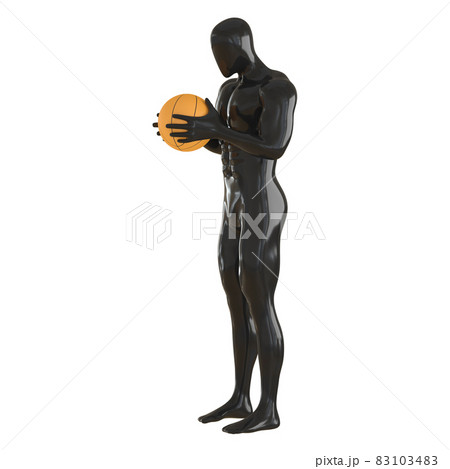 Black male faceless mannequin holding orange basketball ball near chest on isolated background. 3d rendering 83103483