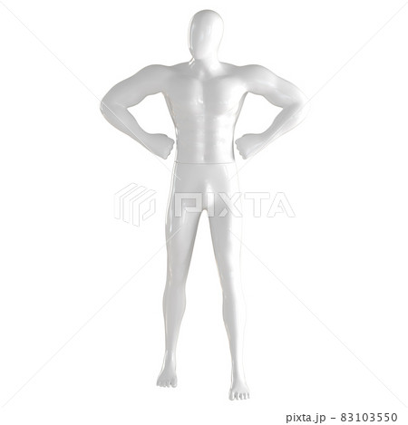White male abstract mannequin stands holding bent arms at sides on isolated background. 3d rendering White male abstract mannequin stands holding bent arms at sides on isolated background. 3d rendering 83103550