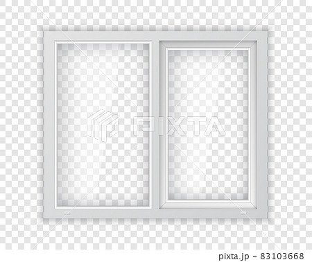 Realistic plastic window with white frame. Double plastic window mockup template. Windowpane frame and clear pane for outdoor interior design. 83103668