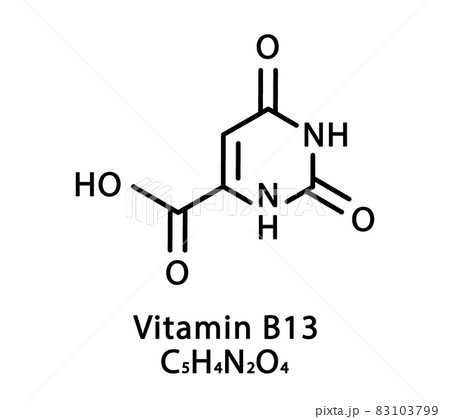 Vitamin B13 Orotic acid molecular structure. Vitamin B13 Orotic acid skeletal chemical formula. Chemical molecular formulas 83103799