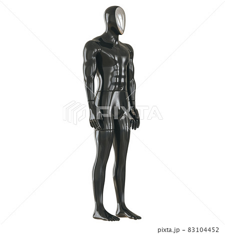 Black male abstract mannequin with silvery face on isolated background. 3d rendering Black male abstract mannequin with silvery face on isolated background. 3d rendering 83104452
