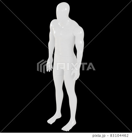 White glossy male mannequin without clothes on a black background. 3d rendering 83104462