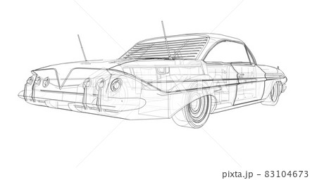 Old American car in excellent condition. 3d rendering. Old American car in excellent condition. 3d rendering. 83104673