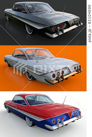 Set old American car in excellent condition. 3d rendering. 83104690
