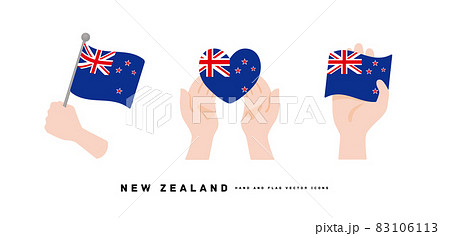 [ニュージーランド]手と国旗のアイコン ベクターイラスト