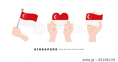 [シンガポール]手と国旗のアイコン ベクターイラスト