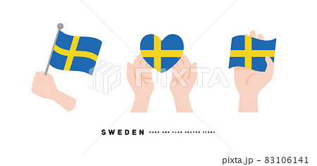 [スウェーデン]手と国旗のアイコン ベクターイラスト 83106141