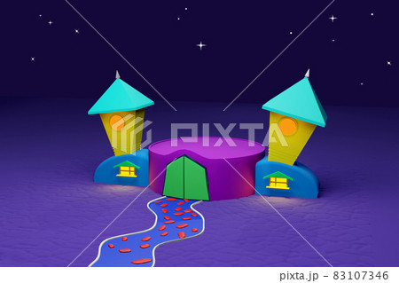 Halloween 3D render of colorful cartoon castle Halloween 3D render of colorful cartoon castle 83107346