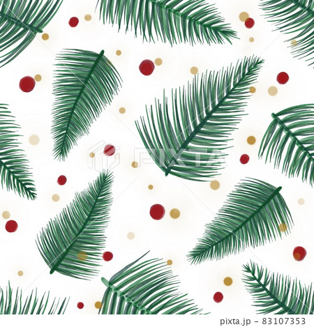 Seamless Watercolor Christmas pattern with berries and tree branches. 83107353