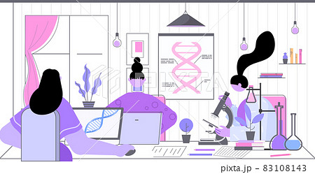 scientists team working with DNA researchers making experiment in lab DNA testing genetic engineering concept 83108143