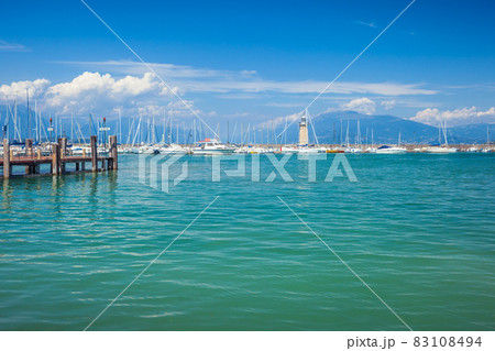 Panoramic view on lighthouse of lake Garda in Desenza del Gardo, Panoramic view on lighthouse of lake Garda in Desenza del Gardo, 83108494