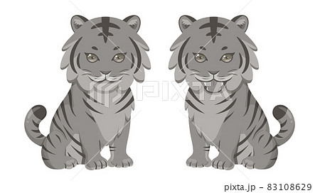 狛虎のイラスト 石 リアルな目のイラスト素材