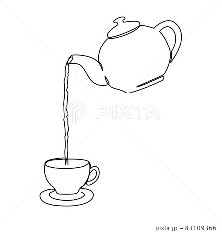 Hot tea poured from teapot into cup illustration 83109366