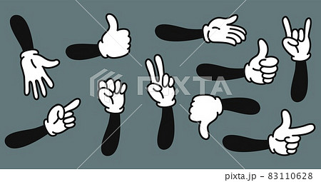Cartoon hands. Hand drawn gloved arms. Vector doodle gesture and comic funny pointing with finger 83110628