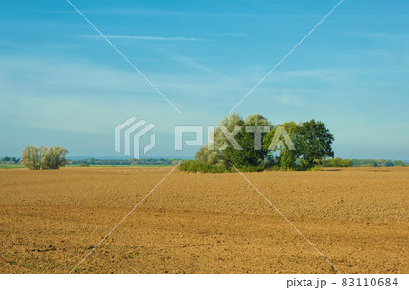 Plowed field landscape autumn sunny day season agriculture. Plowed field landscape autumn sunny day season agriculture. 83110684