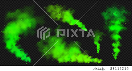 Realistic green colorful smoke clouds, mist effect. Colored fog on dark background. Vapor in air 83112216