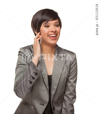 Pretty Mixed Race Girl Isolated Against White Background. 83112618