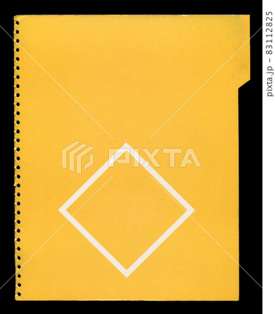 Yellow torn file cover cardboard detail, isolated on black background 83112825