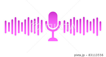 Radio microphone and sound wave. Podcast, voice record, online concert concept icon isolated on white background. Vector illustration 83113556