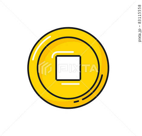 Ancient chinese coin with square hall isolate icon. Vector oriental coin with aperture on middle, fortune circle, round coin of luck. Symbol of prosperity and wealth, protection amulet, Chinese money 83115558