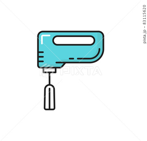 Kitchen appliance hand mixer isolated color line icon. Vector bakery tool eggs beater, blender to mix food, blue household device. Kitchenware equipment, retro hand electric mixer with metal whisk Kitchen appliance hand mixer isolated color line icon. Vector bakery tool eggs beater, blender to mix food, blue household device. Kitchenware equipment, retro hand electric mixer with metal whisk 83115620