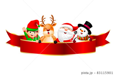 Cute cartoon Christmas characters with red ribbon. Cute cartoon Christmas characters with red ribbon. 83115901