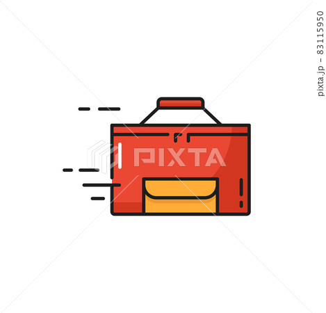 Asian food delivery, takeout box flat line icon. Vector grocery and pastry food deliver, chinese takeaway dinner. Paper lunch package, fastfood delivery, shipping services fast online order bag 83115950