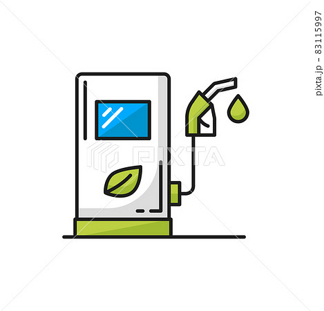 Fuel service station with eco friendly biodizel isolated color line icon. Vector charging station for electrical car, green drive color sign. Station service with biodizel fill. Eco friendly transport Fuel service station with eco friendly biodizel isolated color line icon. Vector charging station for electrical car, green drive color sign. Station service with biodizel fill. Eco friendly transport 83115997