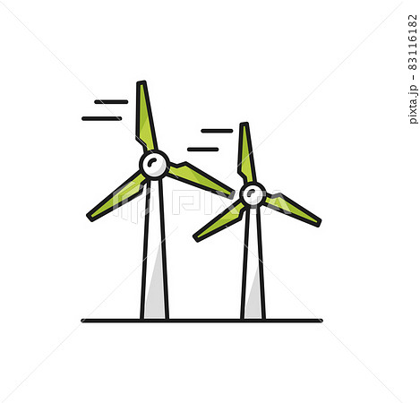 Windmill isolated wind turbine icon, energy source color line icon. Vector converter converting kinetic energy into electrical. Windturbine working from power of wind. Renewable energy generation Windmill isolated wind turbine icon, energy source color line icon. Vector converter converting kinetic energy into electrical. Windturbine working from power of wind. Renewable energy generation 83116182