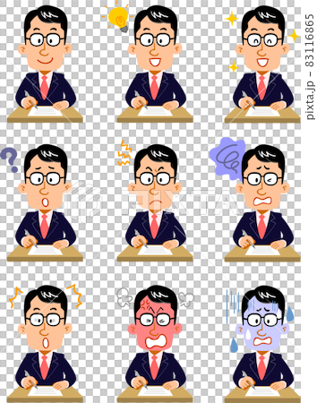 書類に記入するビジネスマンの上半身のイラストセットのイラスト素材