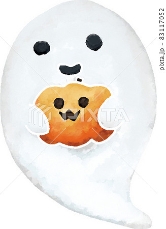 水彩風カボチャランタンを抱きかかえるおばけ(線なし) 83117052