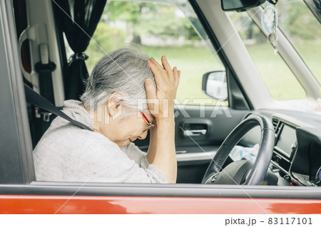 自動車の運転をする高齢者女性 自動車の運転をする高齢者女性 83117101