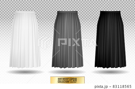 Vector illustration of different model skirt on transparent background. pleated skirt mock up. White, gray and black variation Vector illustration of different model skirt on transparent background. pleated skirt mock up. White, gray and black variation 83118565
