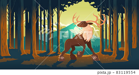 Deer in forest, wild animal beautiful stag in wood 83119554