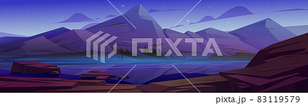 Mountain landscape with lake at night Mountain landscape with lake at night 83119579