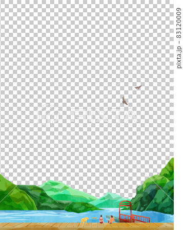 湖山風景手寫水彩風格插畫 湖山風景手寫水彩風格插畫 83120009