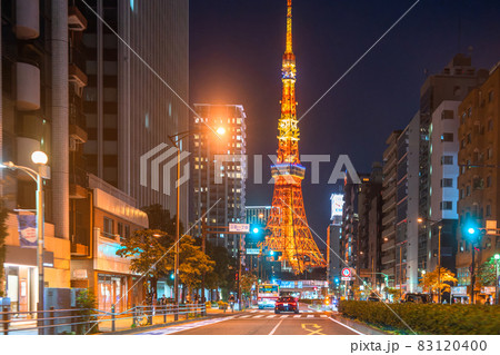 《東京都》東京タワー・三田通りの夜景 《東京都》東京タワー・三田通りの夜景 83120400