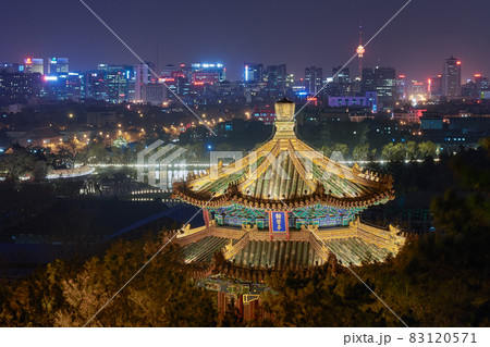 Night view of Beijing skyline from the Jingshan park hill in Beijing, China 83120571