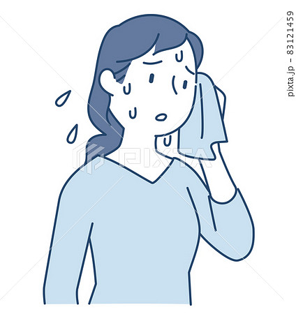 汗をかいて顔を拭いている女性 汗をかいて顔を拭いている女性 83121459