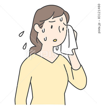 汗をかいて顔を拭いている女性 汗をかいて顔を拭いている女性 83121460