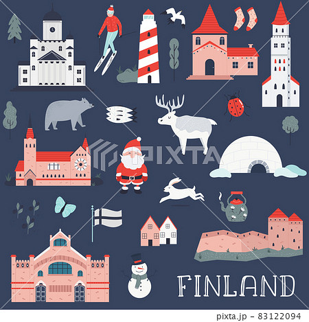 Set of famous symbols, icons of Finland. 83122094