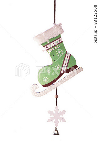 wooden new year carved christmas tree toys isolated on white background wooden new year carved christmas tree toys isolated on white background 83122508