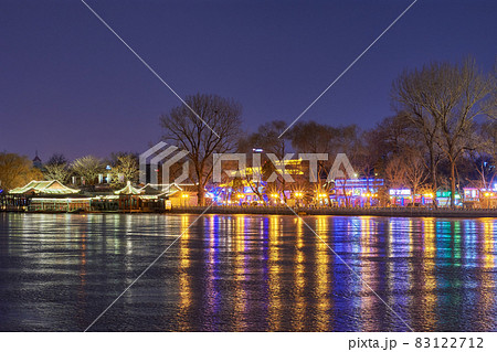 Historic scenic Shichahai lake area in central Beijing, China, in winter 83122712