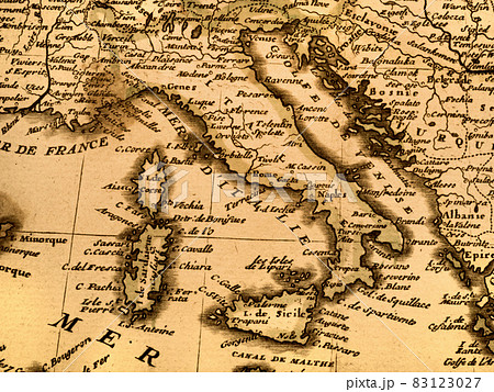 アンティークの世界地図 イタリアの写真素材